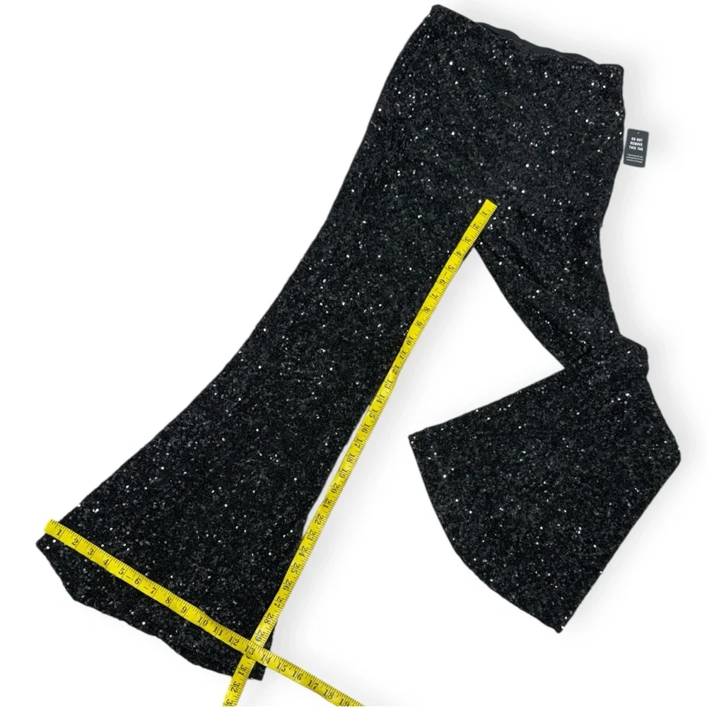 Express Super High Waisted Sequin Flare Pant Black Size Small - Picture 6 of 10